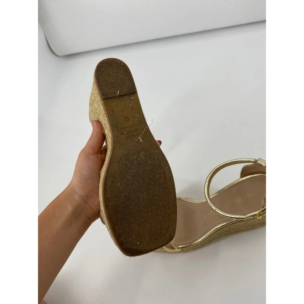 Stuart‎ Weitzman Wedge Sandals Gold Metallic Ankle Strap Espadrille Platform
